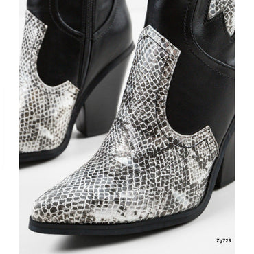 Bota texana negro detalle textura plateado tacon 10cm  B9032  C-74