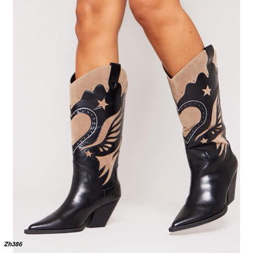 Bota texana negro detalles café apliques dorado tacon 8cm  HX3212-B9671
