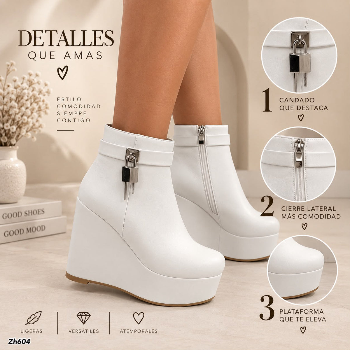 Botin blanco detalle plateado plataforma 11cm  HX3282-C1667