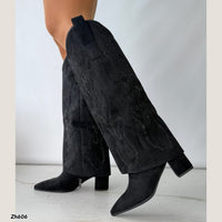 Bota caña alta negro doblez apliques brillante tacon 7cm  HX3360-C1783