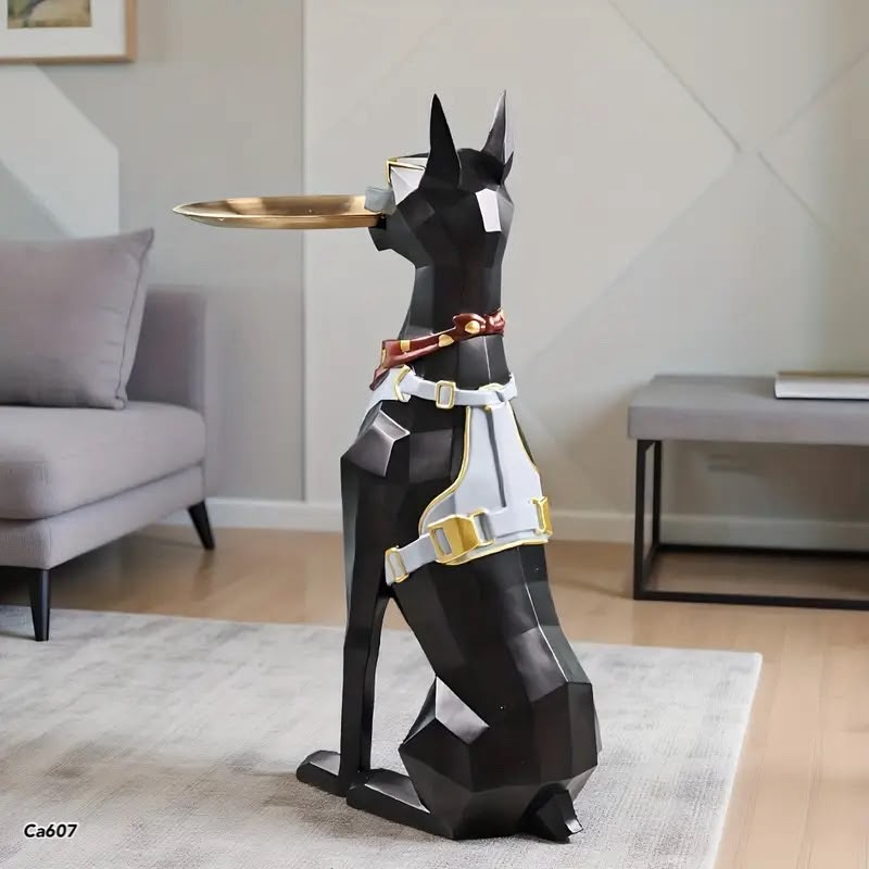 Mesa auxiliar perro doberman negro 22cm* 35cm* 75cm bandeja 30cm