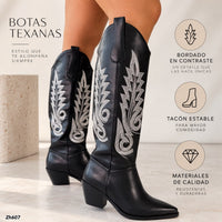 Bota texana negro detalles blanco tacon 6cm  HX3168-C1773
