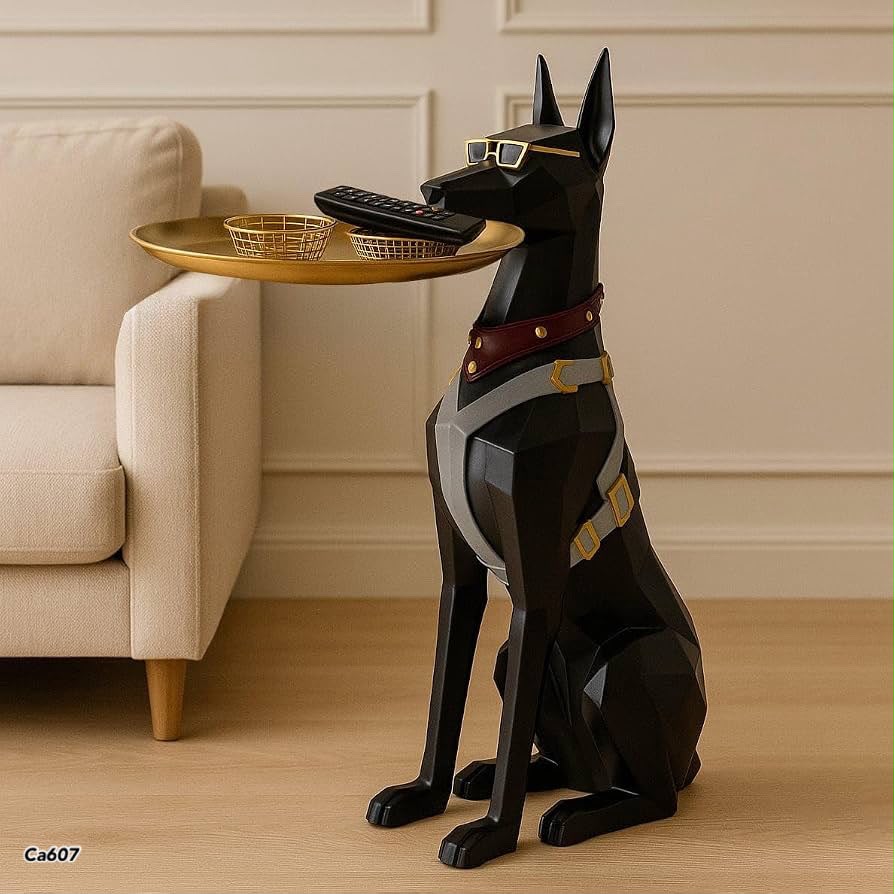 Mesa auxiliar perro doberman negro 22cm* 35cm* 75cm bandeja 30cm