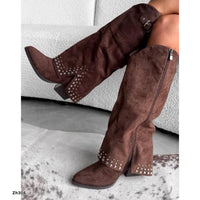 Bota texana café doblez apliques plateado tacon 7cm  BM183  C-114