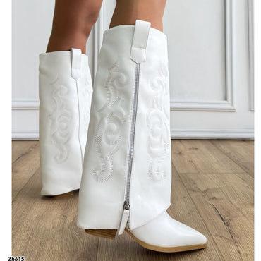 Bota texana blanco doblez cierre plateado tacon 6cm  HX3325-C1797