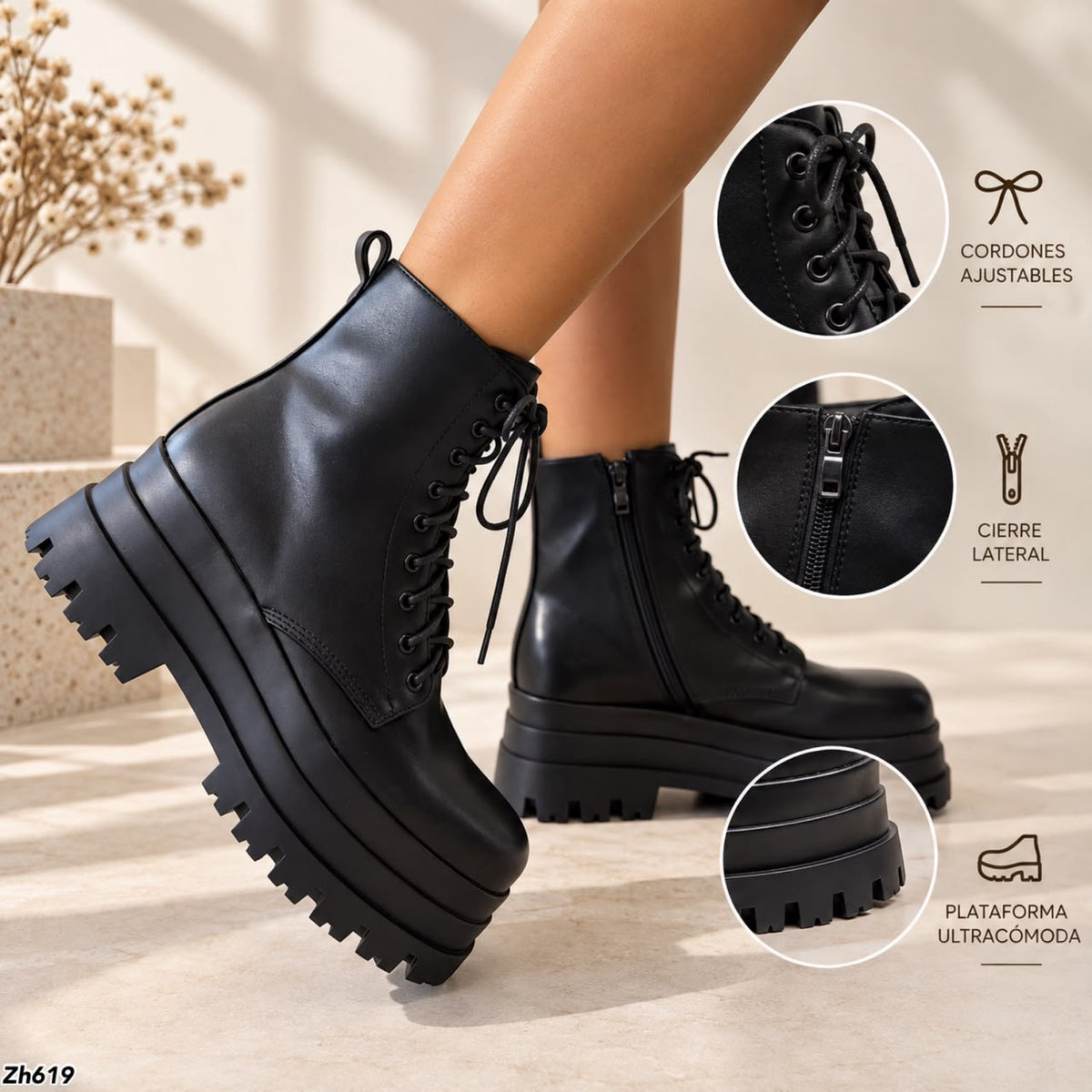 Botin negro plataforma 7cm   HX3112-B9536