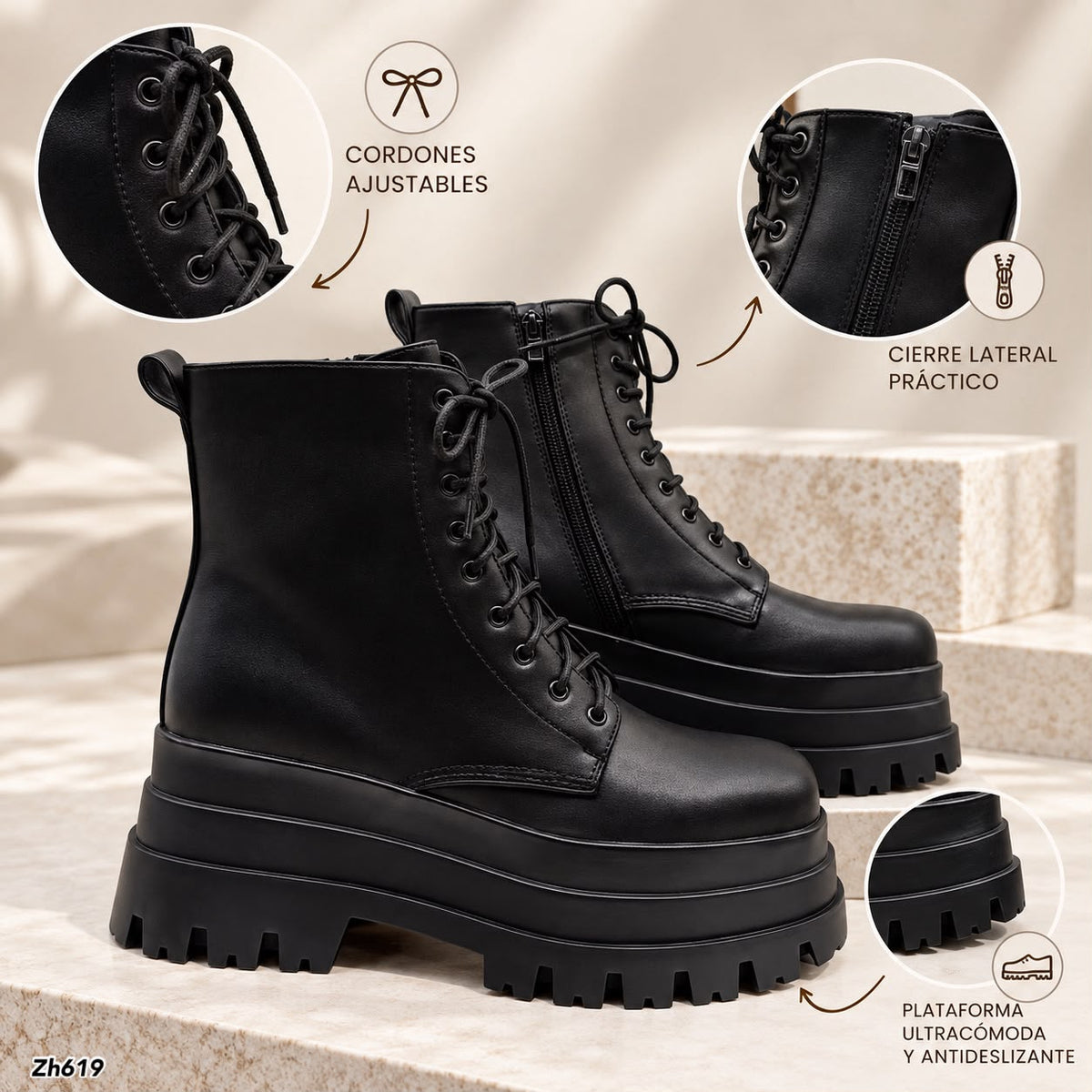Botin negro plataforma 7cm   HX3112-B9536