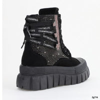 Botin negro apliques brillantes suela 5cm EV-337  C-74