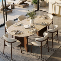 Mesa comedor beige piedra sintetizada base madera   160cm* 80cm* 75cm