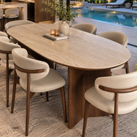 Mesa comedor beige piedra sintetizada base madera   160cm* 80cm* 75cm