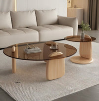 Mesa de centro vidrio x 2 base en madera  80cm* 33cm ---  50cm* 39cm