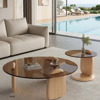Mesa de centro vidrio x 2 base en madera  80cm* 33cm ---  50cm* 39cm