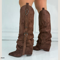 Bota texana café doblez detalle hebilla plomo tacon 8cm  HX3198-B9910