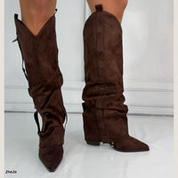 Bota texana café doblez detalle hebilla plomo tacon 8cm  HX3198-B9910