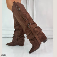 Bota texana café doblez detalle hebilla plomo tacon 8cm  HX3198-B9910