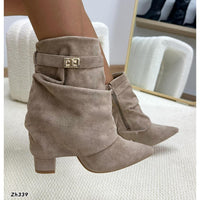Botin beige doblez detalle dorado tacon 9cm   A9839  C-122