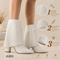 Botin beige doblez malla apliques brillante tacon 9cm   255-022