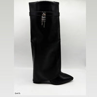 Bota caña alta negro doblez detalle plateado tacon 10cm  HX3079-B9527