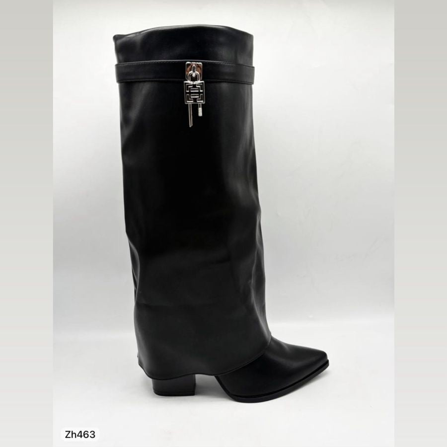 Bota caña alta negro doblez detalle plateado tacon 9cm  AA9B-X3216-58  C-147