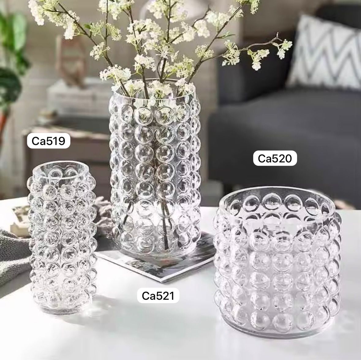 Florero transparente diseño burbujas cristal  grande    13cm* 27,5cm