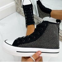 Tenis negro apliques plateado suela 3cm  EV-301  C-96