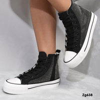Tenis negro apliques plateado suela 3cm  EV-301  C-96