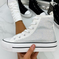 Tenis blanco apliques tornasol suela 3cm  EV-301  C-96