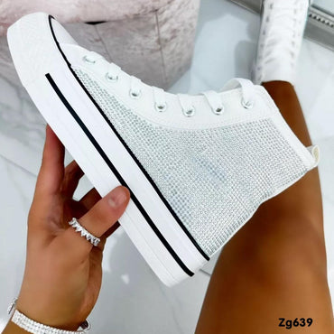 Tenis blanco apliques tornasol suela 3cm  EV-301  C-96