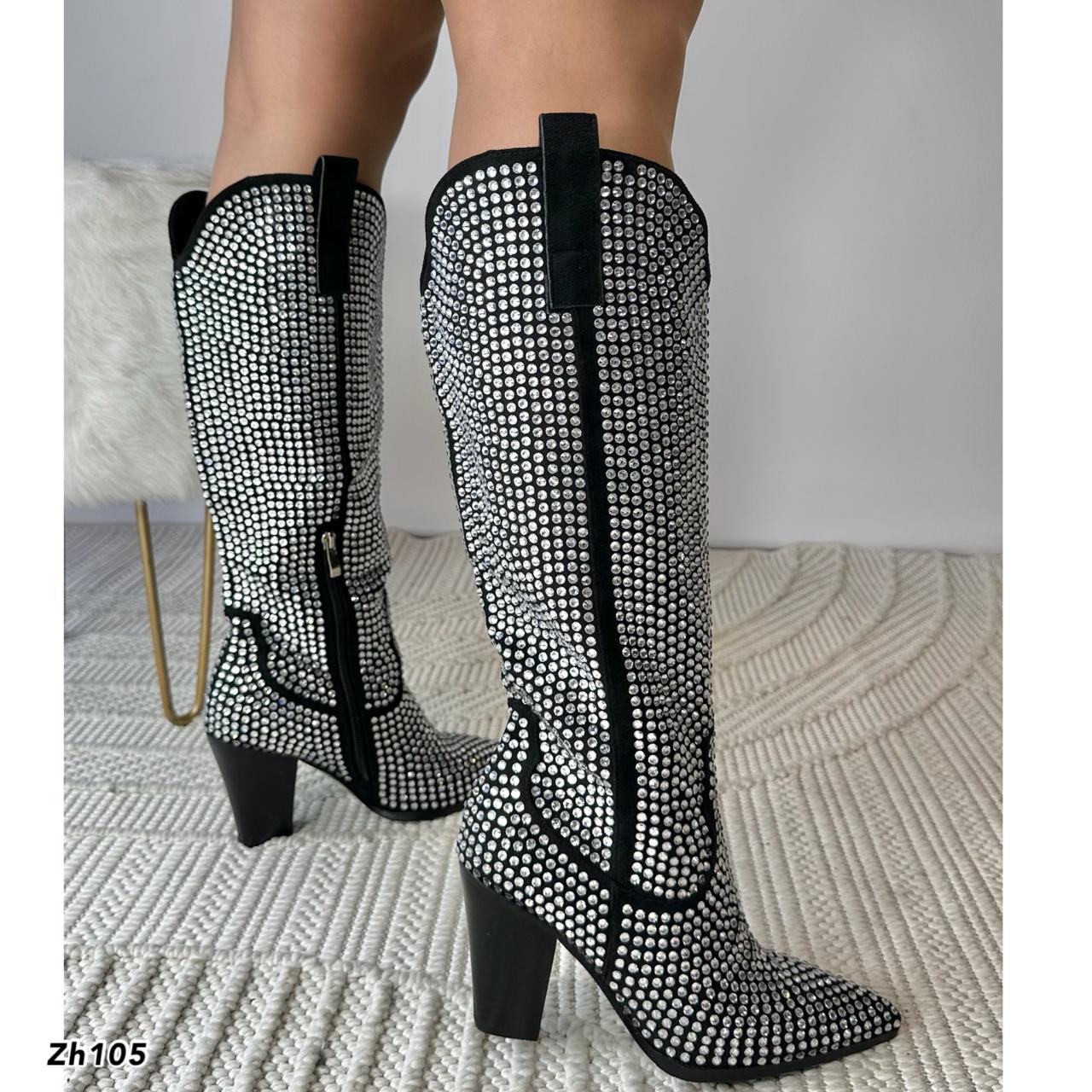 Bota texana apliques brillantes tacon 9cm  255-145