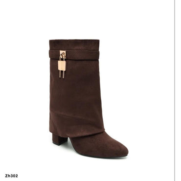 Botin café doblez detalle dorado tacon 9cm   52217  C-103