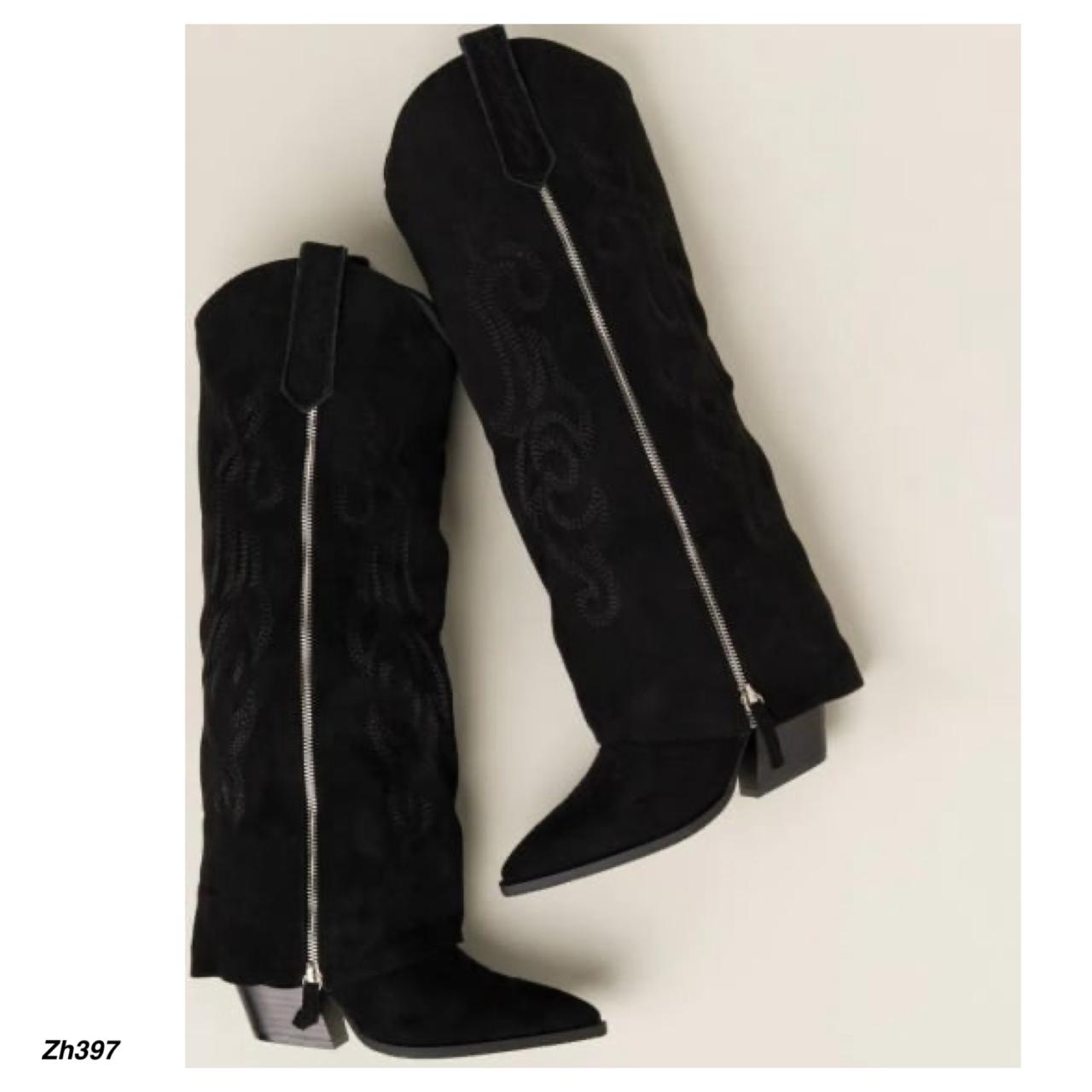 Bota texana negro doblez detalle cierre dorado tacon 7cm   2P8D-X1414-10  C-134