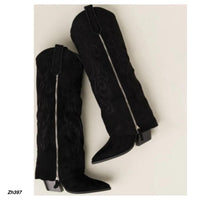 Bota texana negro doblez detalle cierre dorado tacon 7cm   2P8D-X1414-10  C-134