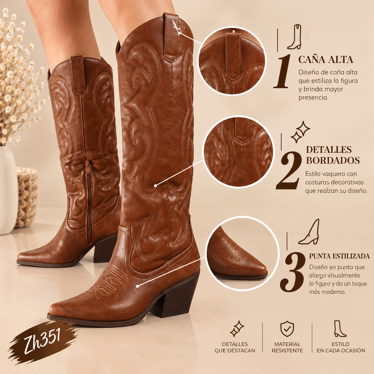 Bota texana café tacon 7cm  U8B-X20581-18  C-118