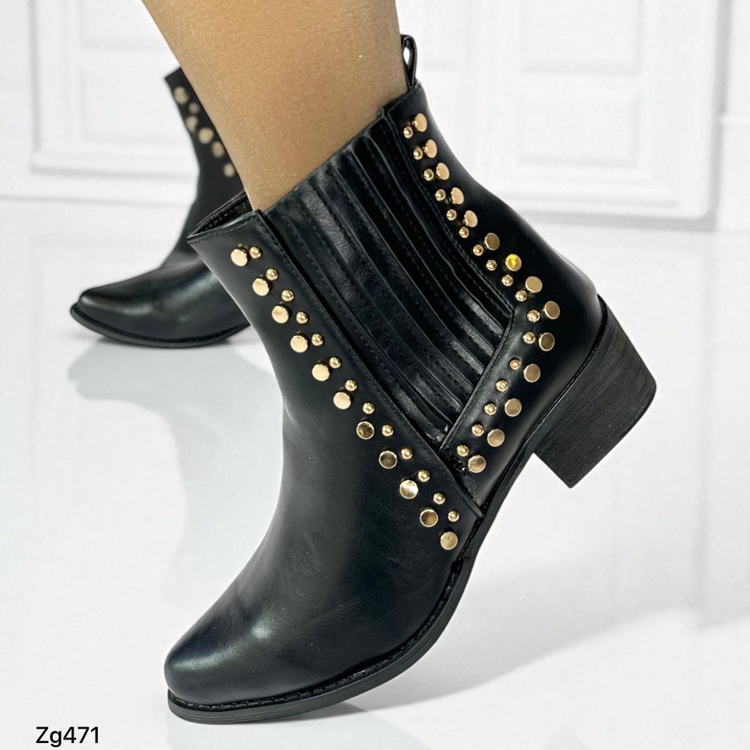 Botin texano negro apliques dorados tacon 4cm  WC88  C-T