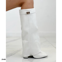 Bota caña alta blanco doblez detalle dorado tacon 10cm   2P9B-X9154-01  C-156