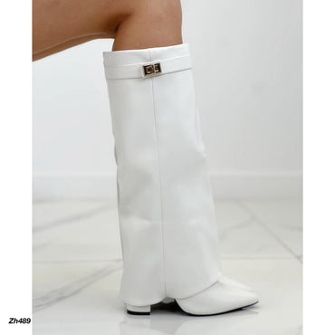 Bota caña alta blanco doblez detalle dorado tacon 10cm   2P9B-X9154-01  C-156