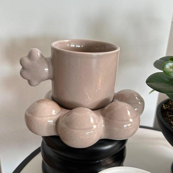 Taza plato huella gris ceramica 320ml