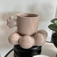 Taza plato huella gris ceramica 320ml