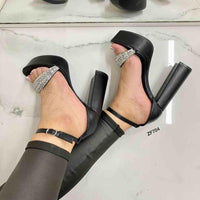 Sandalia negra apliques brillantes  tacon 13cm   Y727   C-54