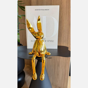 Articulo decorativo conejo dorado grande  14cm* 12cm* 36cm
