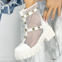 Botin blanco malla apliques dorado suela 5cm MS5036  C-53