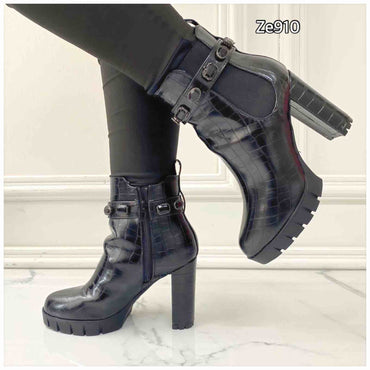 Botin negro textura aplique piedras tacon 10cm  201-32  C18