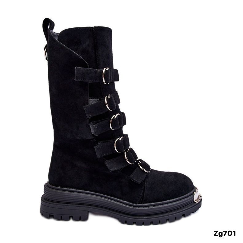 Bota negro detalle plateado en punta hebillas correas suela 5cm  NC1307  C-77
