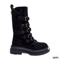 Bota negro detalle plateado en punta hebillas correas suela 5cm  NC1307  C-77