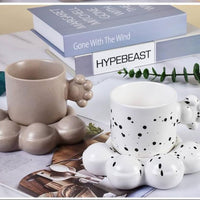 Taza plato huella gris ceramica 320ml