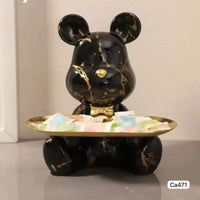 Articulo decorativo oso negro detalles dorado bandeja dorado  23cm* 19cm* 23cm