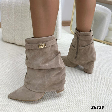 Botin beige doblez detalle dorado tacon 9cm   A9839  C-122