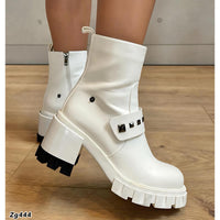 Botin blanco apliques negros tacon 8cm  H126-A4956   C-F