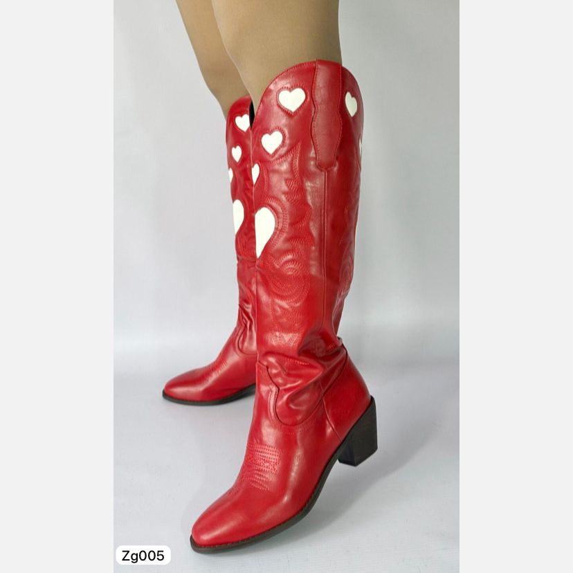 Bota texana rojo detalles blanco tacon 6cm   BOT006C  C-1