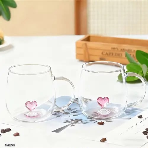 Taza cristal transparente corazon rosado  400ml
